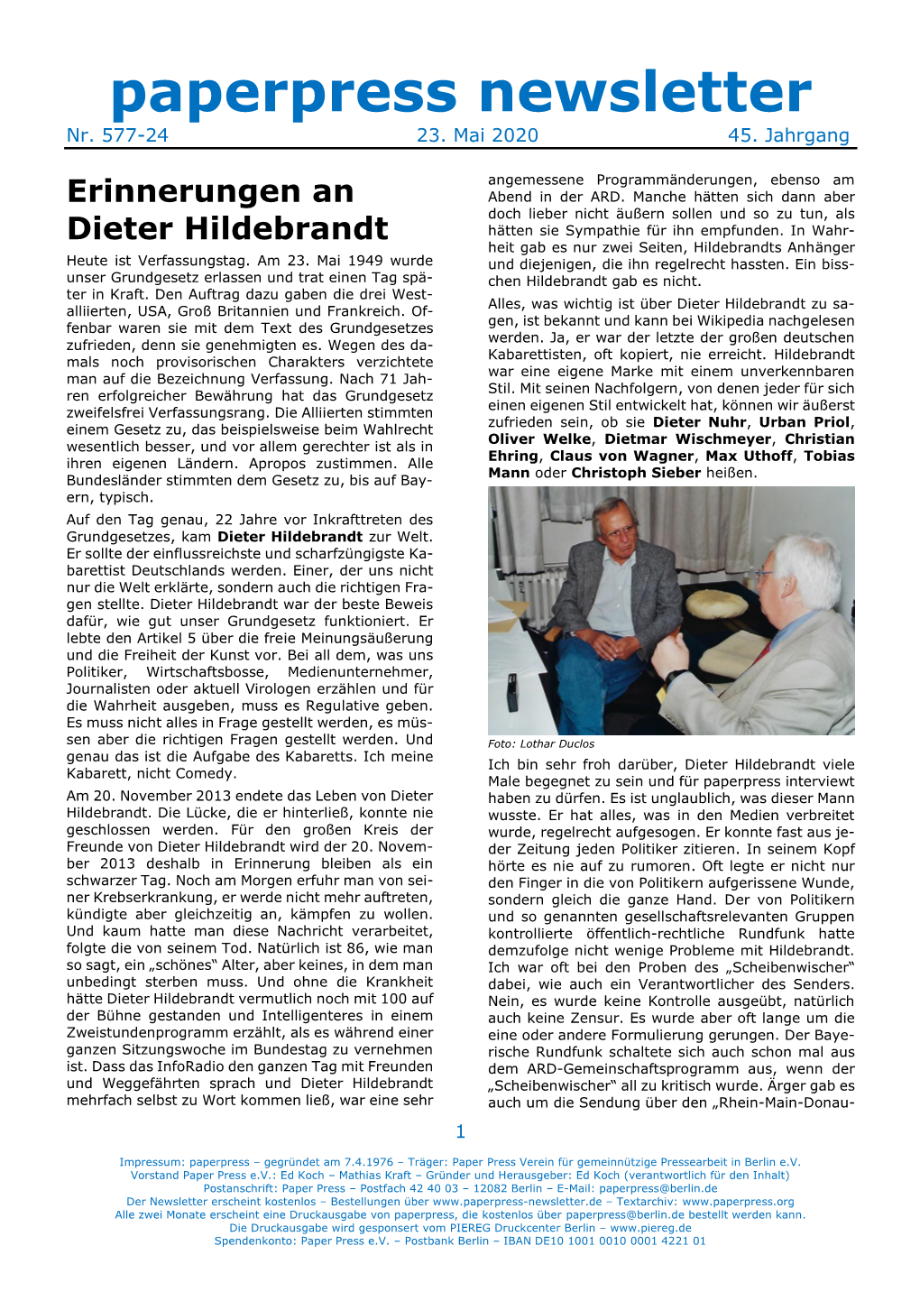 Erinnerungen an Dieter Hildebrandt