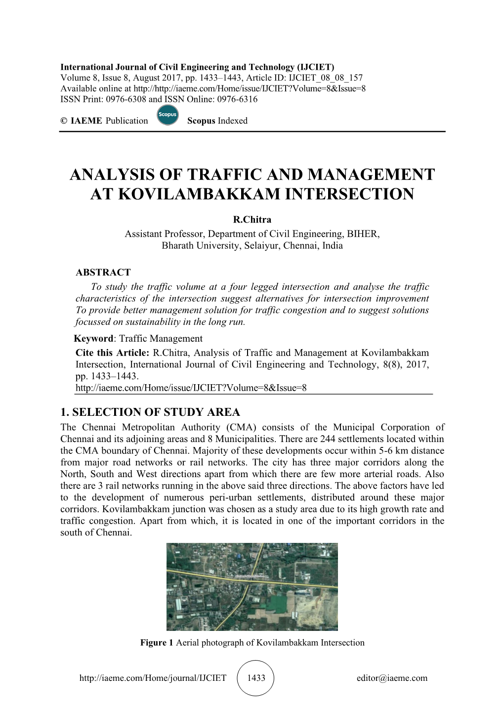 Analysis of Traffic and Management at Kovilambakkam Intersection