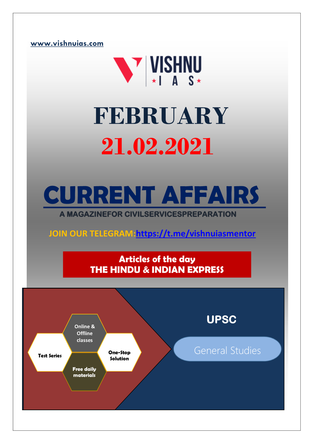 Current Affairs February 21.02.2021