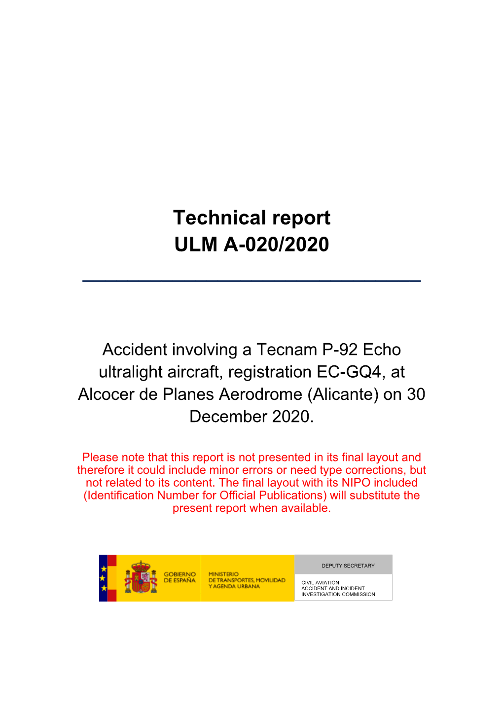 Technical Report ULM A-020/2020 ______