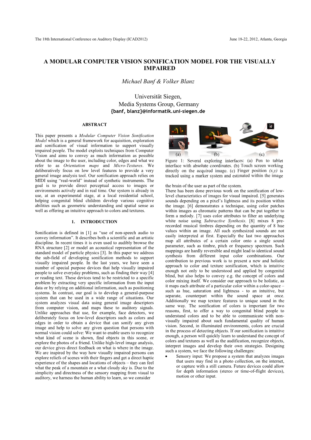 A Modular Computer Vision Sonification Model for the Visually Impaired