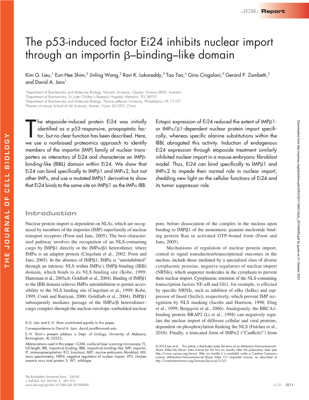 The P53-Induced Factor Ei24 Inhibits Nuclear Import Through an Importin ß–Binding–Like Domain