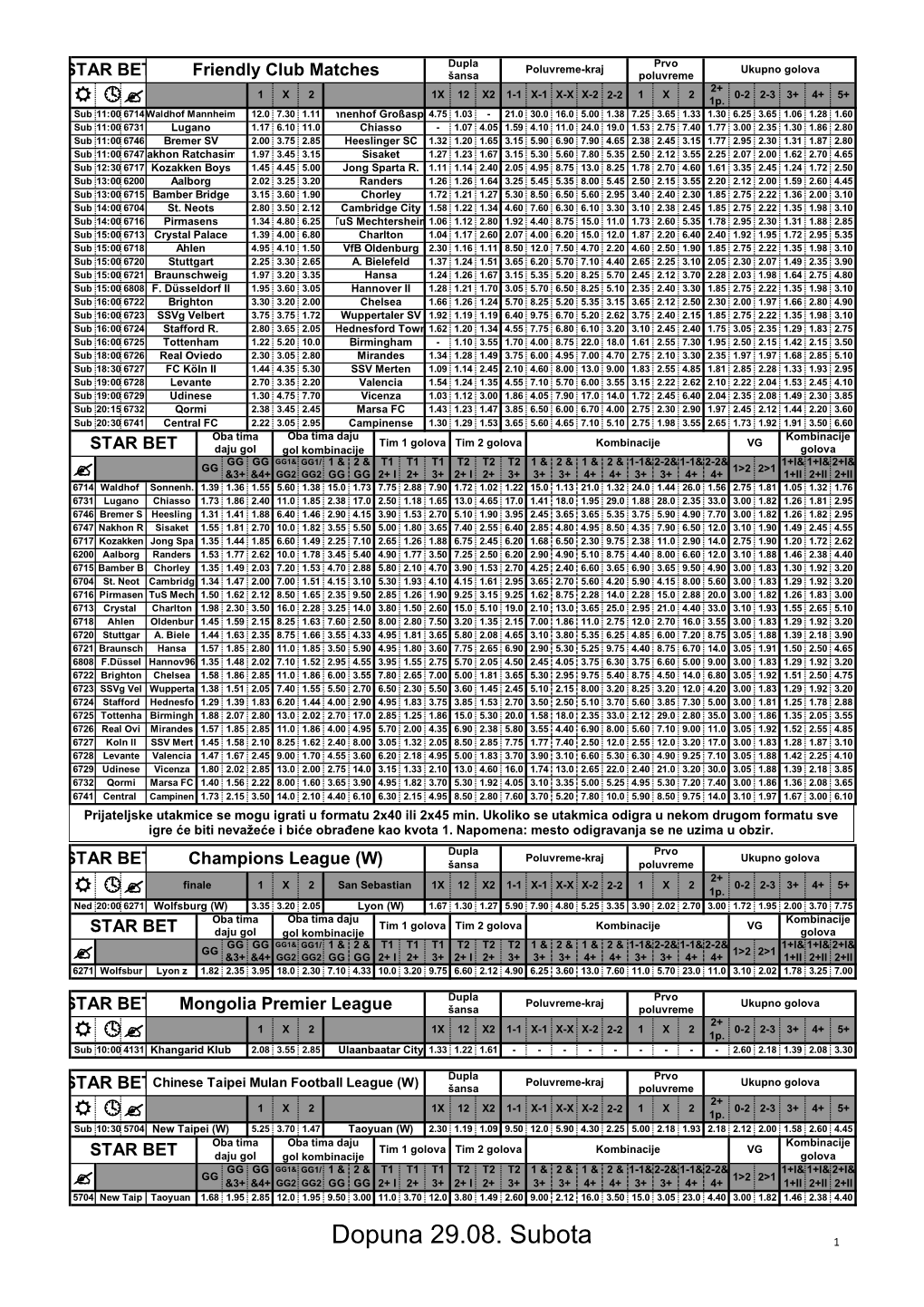 Dopuna 29.08. Subota