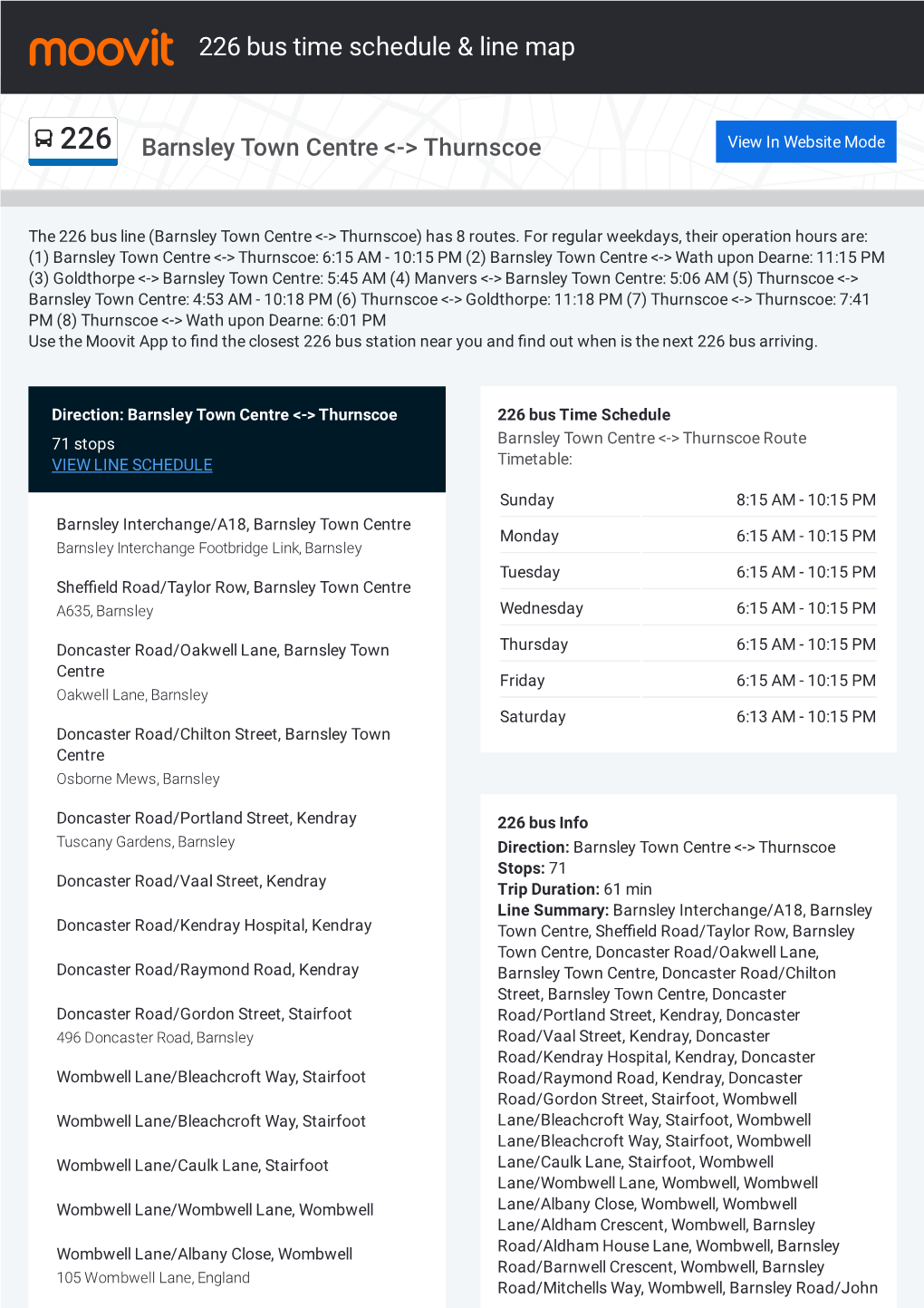 226 Bus Time Schedule & Line Route