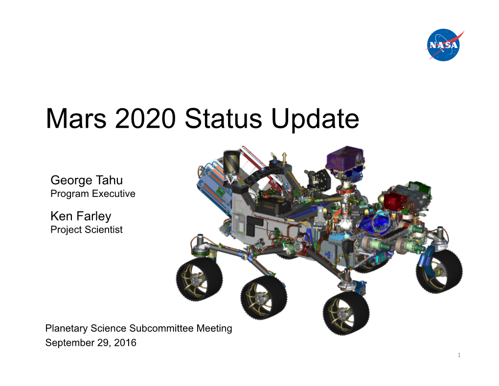 Mars 2020 Status Update