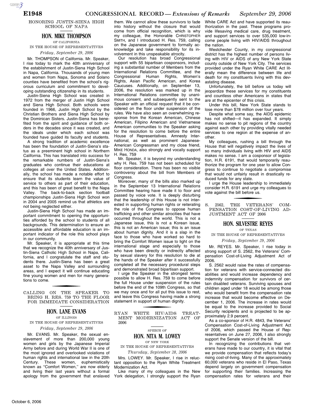 CONGRESSIONAL RECORD— Extensions of Remarks E1948 HON