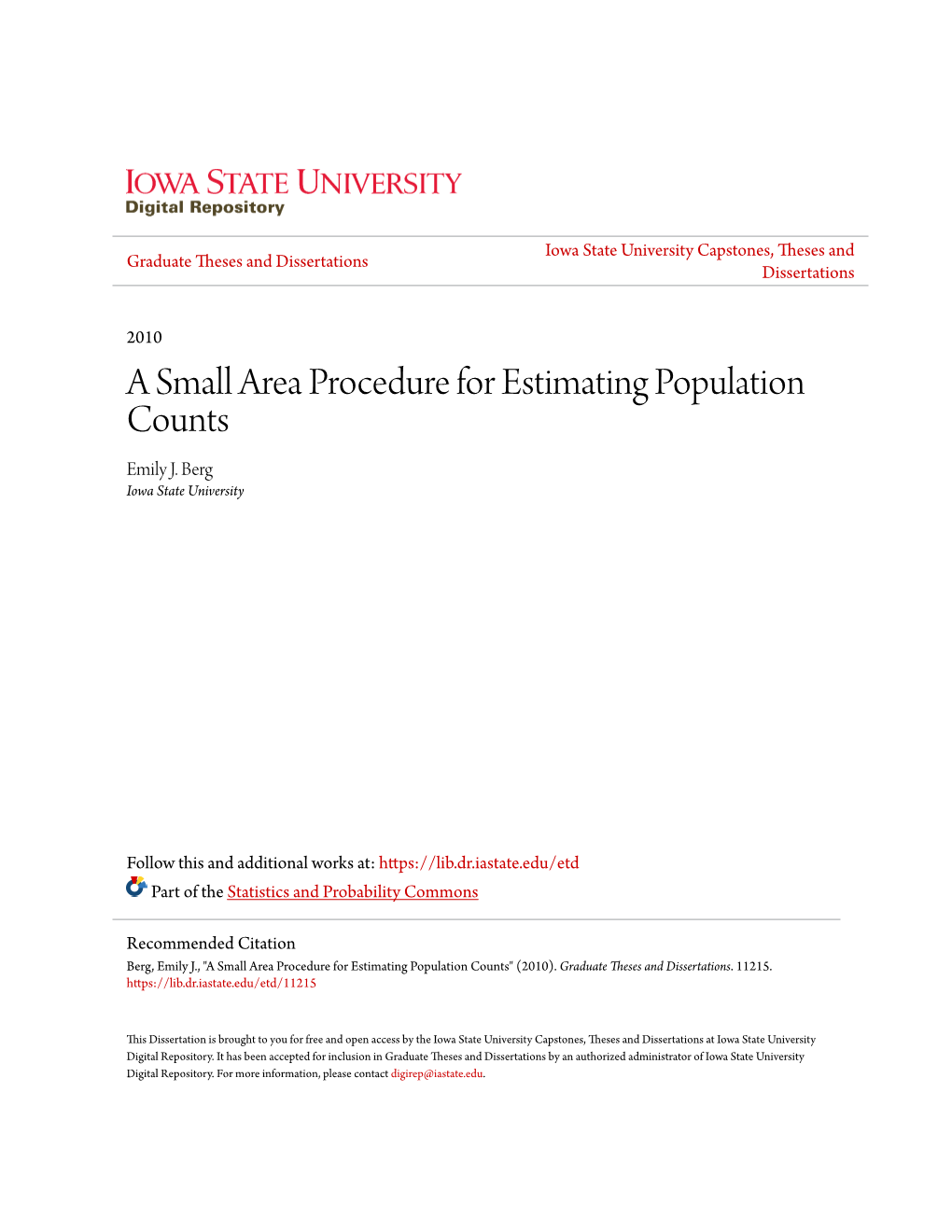 A Small Area Procedure for Estimating Population Counts Emily J