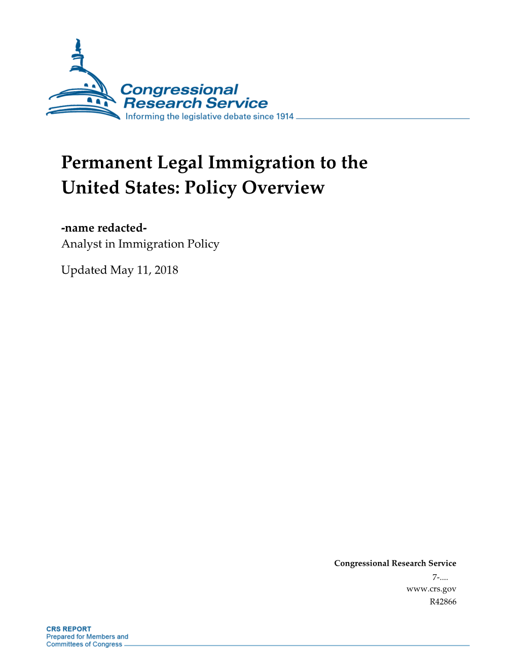 Permanent Legal Immigration to the United States: Policy Overview