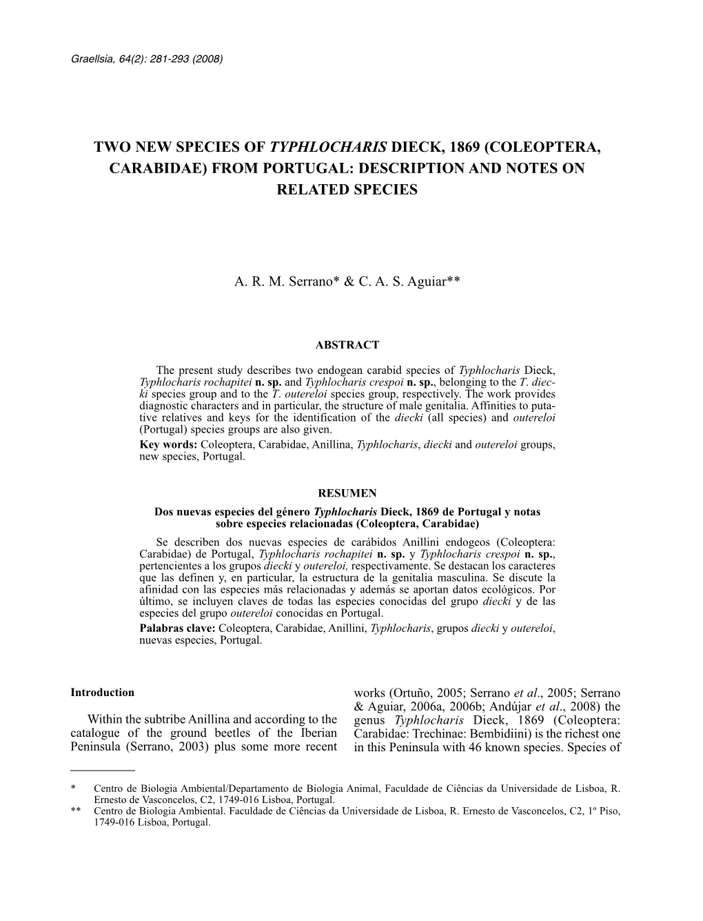 Coleoptera, Carabidae) from Portugal: Description and Notes on Related Species