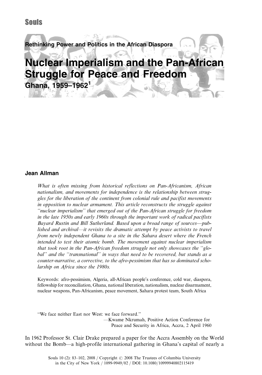 Nuclear Imperialism and the Pan-African Struggle for Peace and Freedom Ghana, 1959–19621