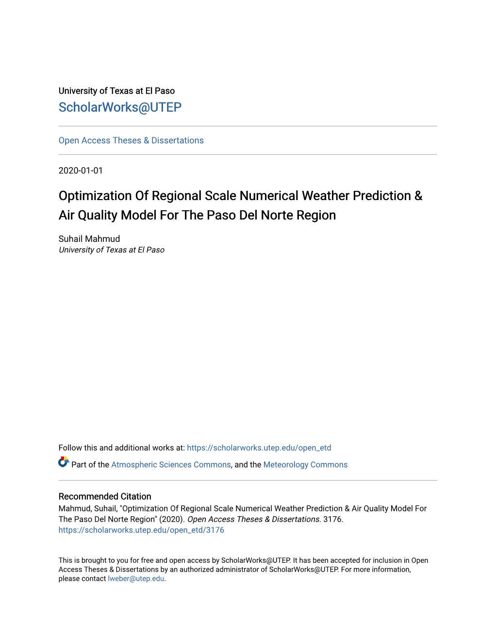 Optimization of Regional Scale Numerical Weather Prediction & Air
