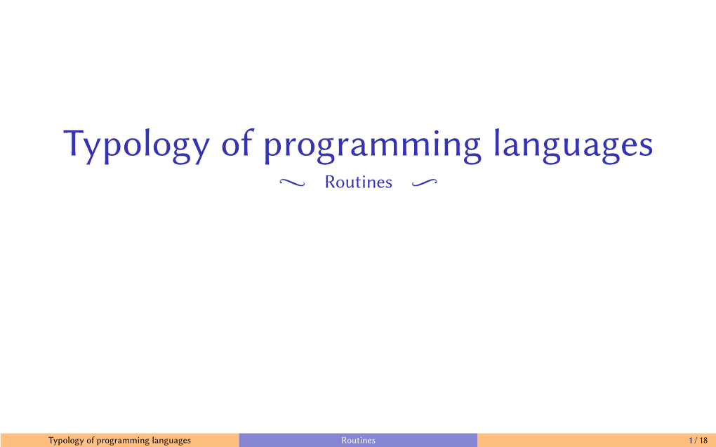 Typology of Programming Languages E Routines E