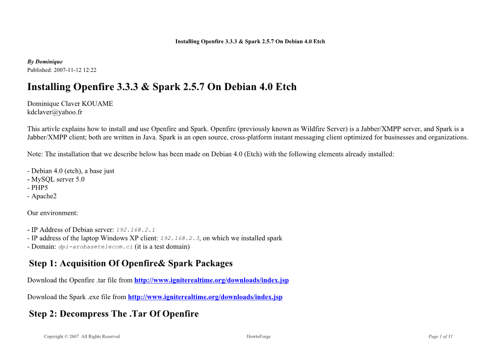 Installing Openfire 3.3.3 & Spark 2.5.7 on Debian 4.0 Etch