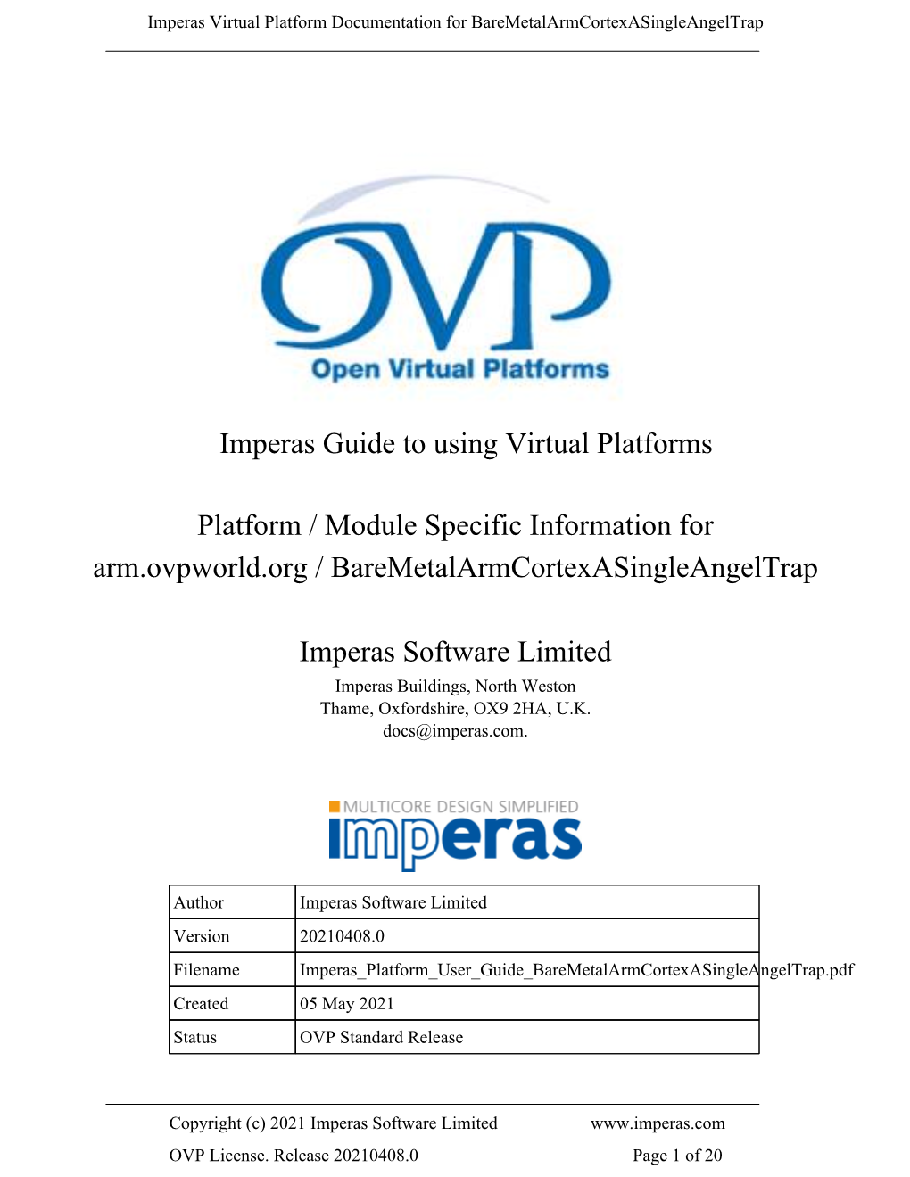 Imperas Guide to Using Virtual Platforms
