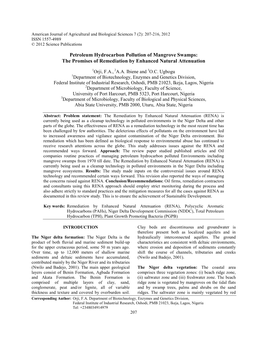 Petroleum Hydrocarbon Pollution of Mangrove Swamps: the Promises of Remediation by Enhanced Natural Attenuation