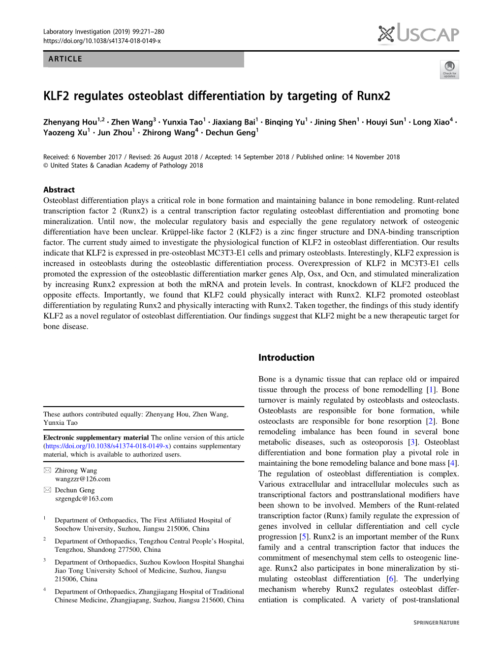 KLF2 Regulates Osteoblast Differentiation by Targeting of Runx2