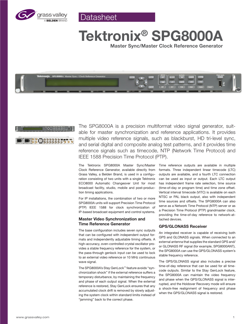 Tektronix® SPG8000A Master Sync/Master Clock Reference Generator