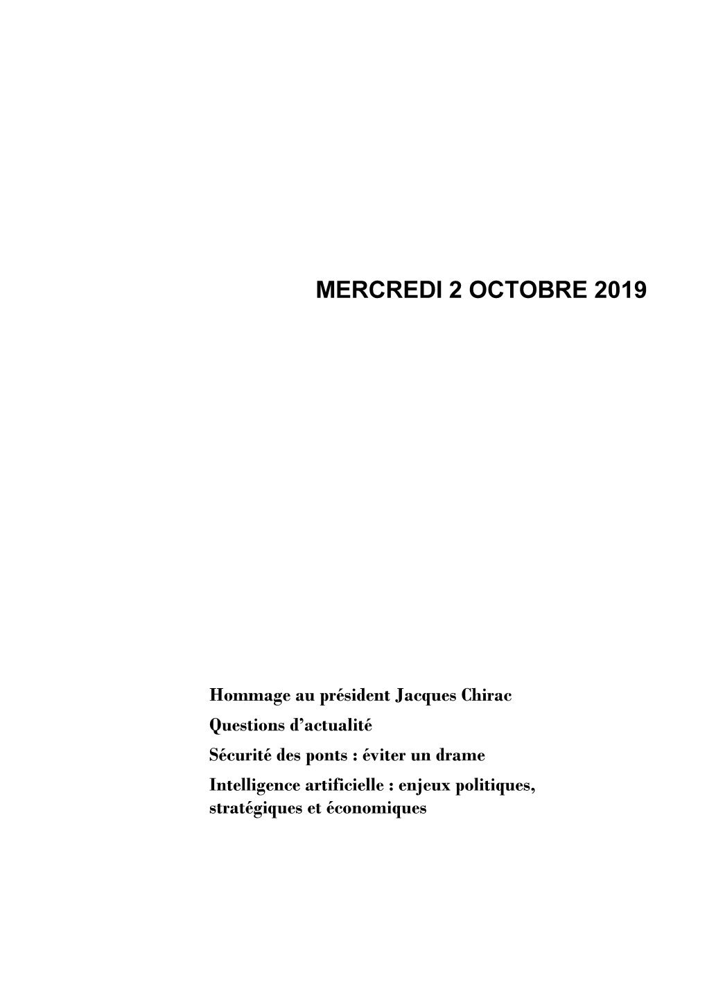 Mercredi 2 Octobre 2019