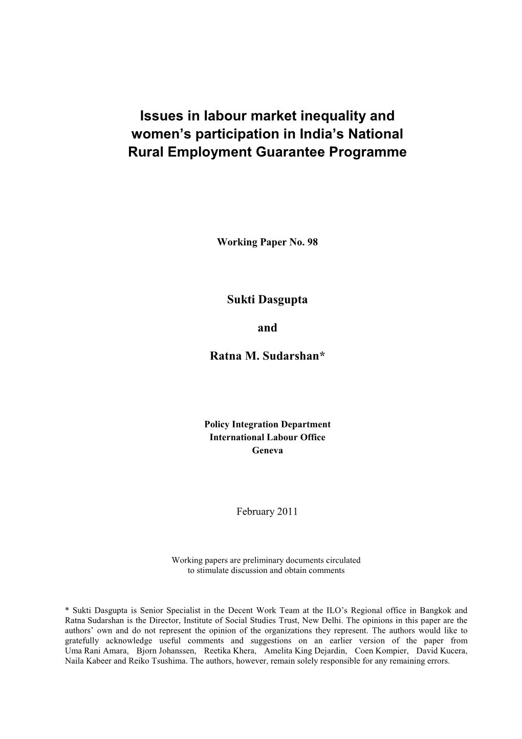 Issues in Labour Market Inequality and Women's Participation in India's National Rural Employment Guarantee Programmepdf