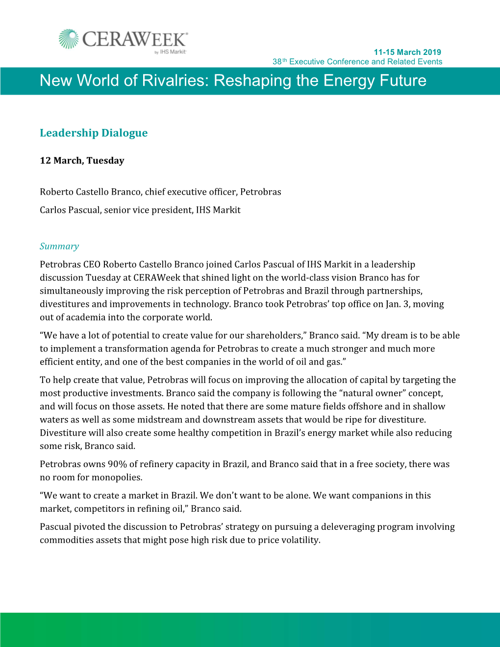 New World of Rivalries: Reshaping the Energy Future