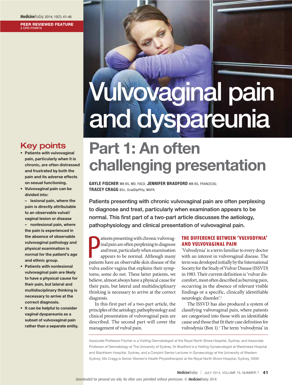 Vulvovaginal Pain and Dyspareunia. Part 1