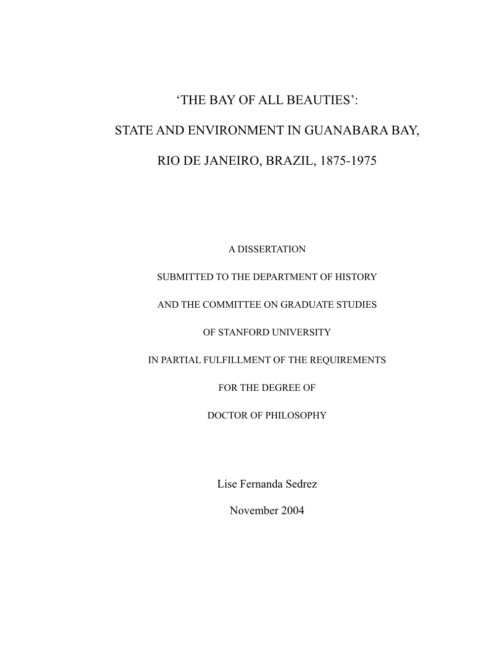 State and Environment in Guanabara Bay, Rio De Janeiro, Brazil, 1875-1975