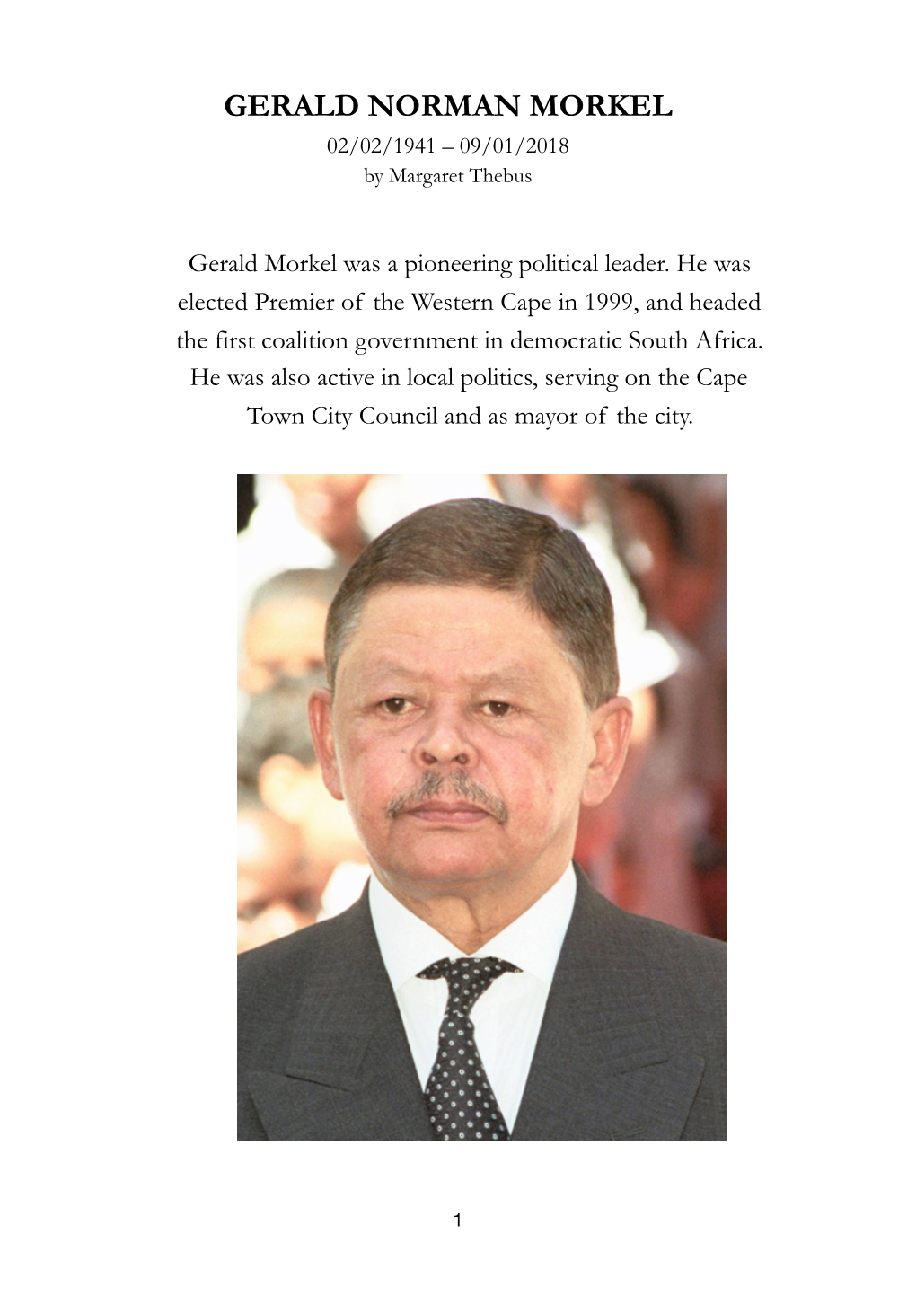 Gerald Morkel M Thebus Obituary.Pages