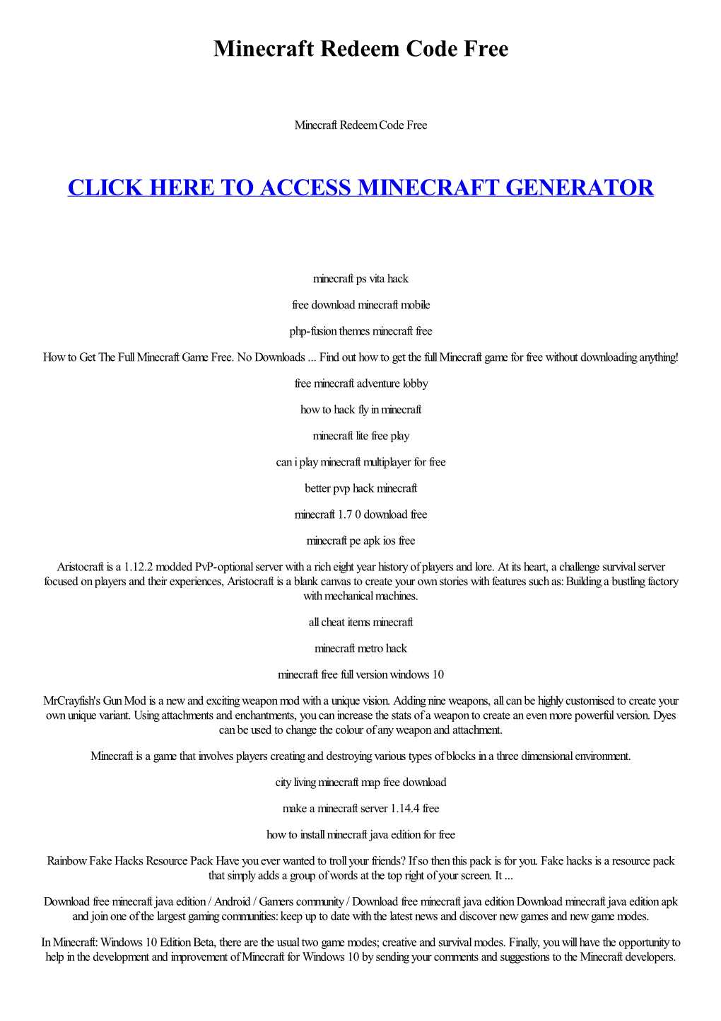 Minecraft Redeem Code Free