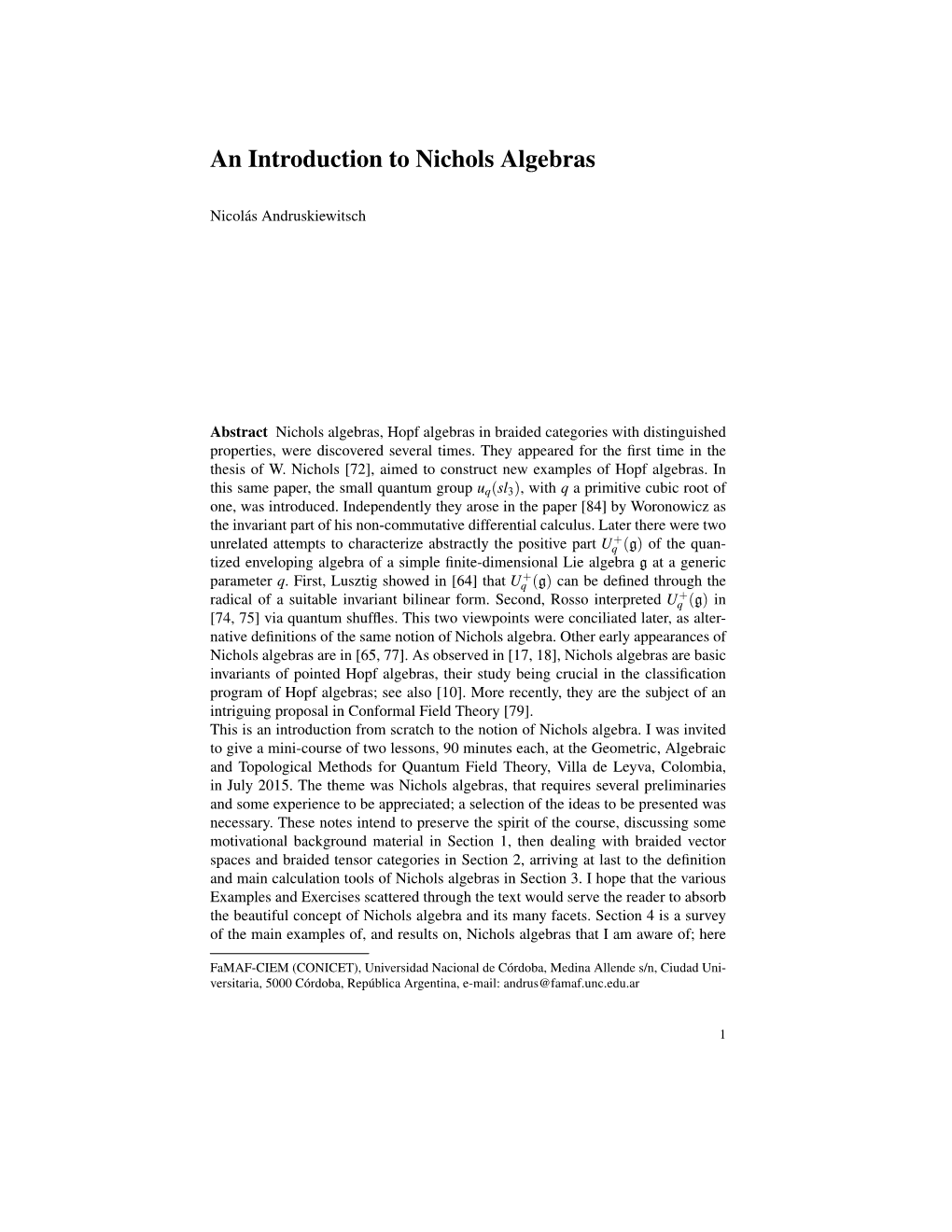 An Introduction to Nichols Algebras