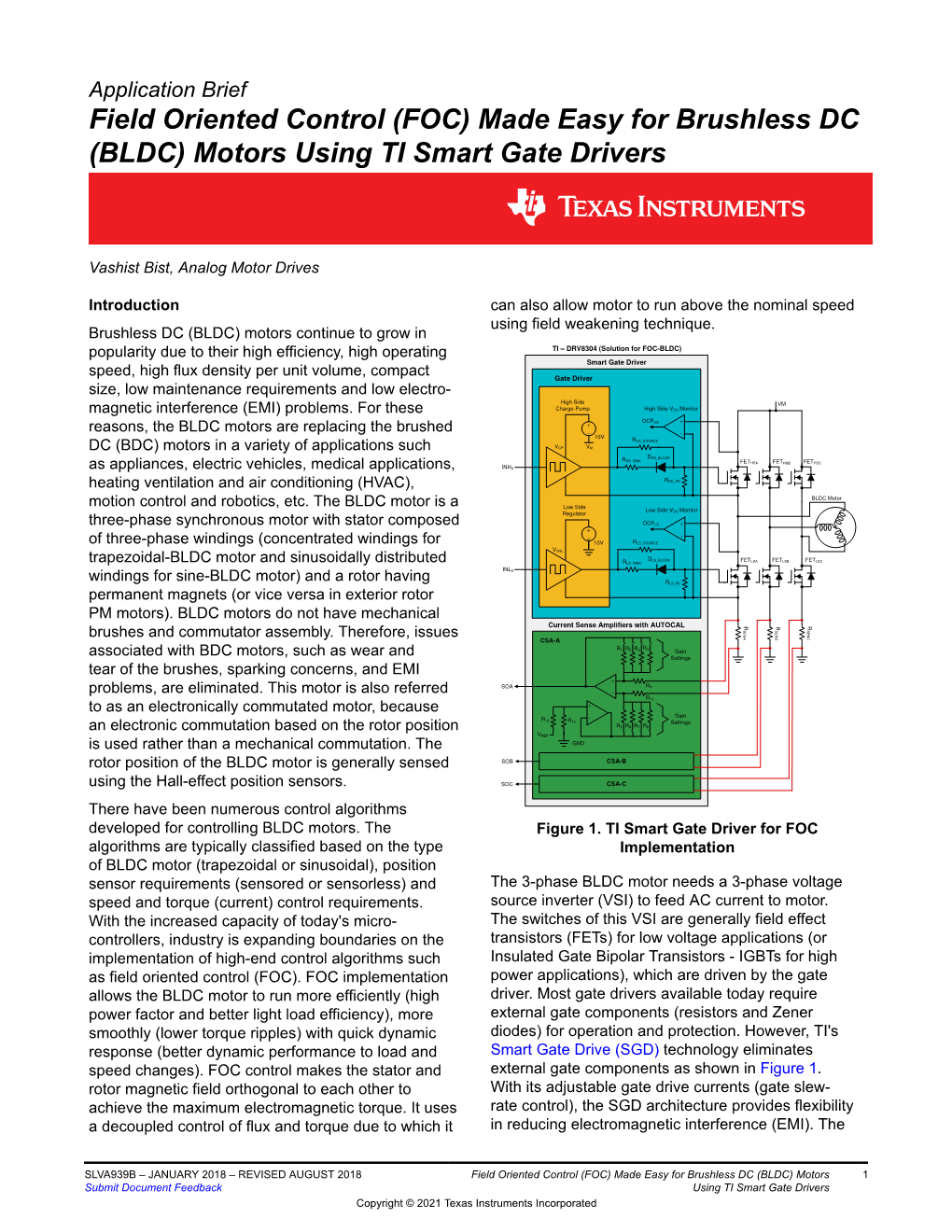 Field Oriented Control Made Easy for Brushless DC Motors Using Smart