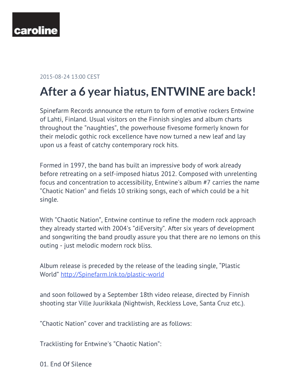 After a 6 Year Hiatus, ENTWINE Are Back!