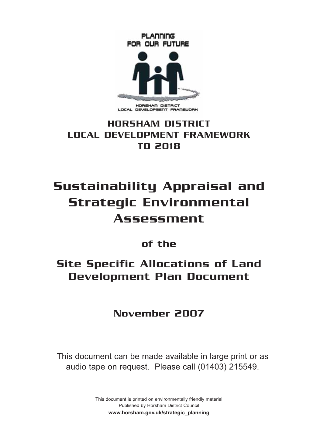 Sustainability Appraisal and Strategic Environmental Assessment