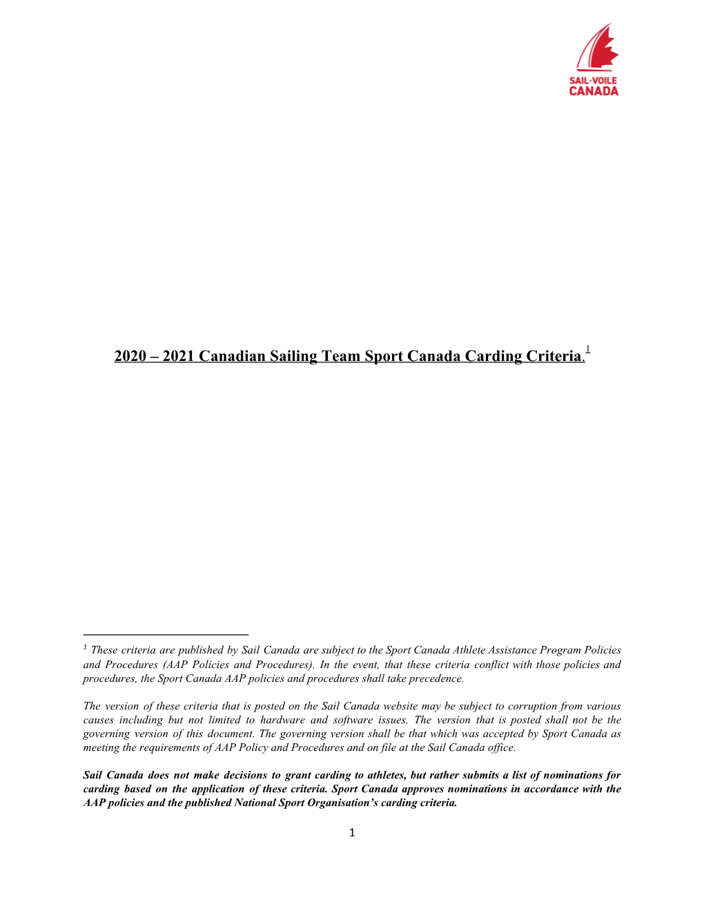 2020 – 2021 Canadian Sailing Team Sport Canada Carding Criteria​