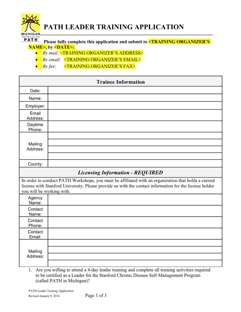 Lay Leader Training Registration Form