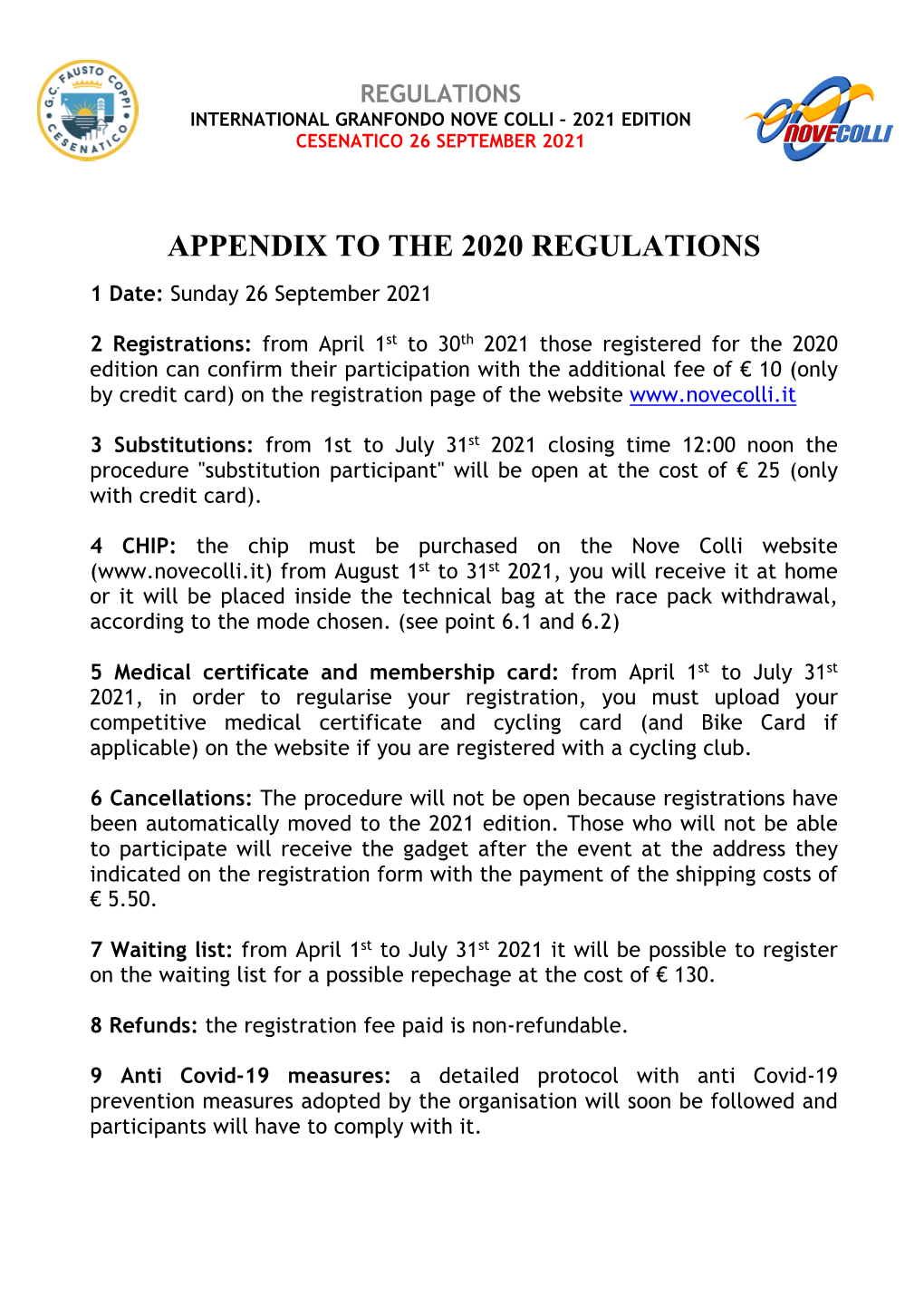 Appendix to the 2020 Regulations