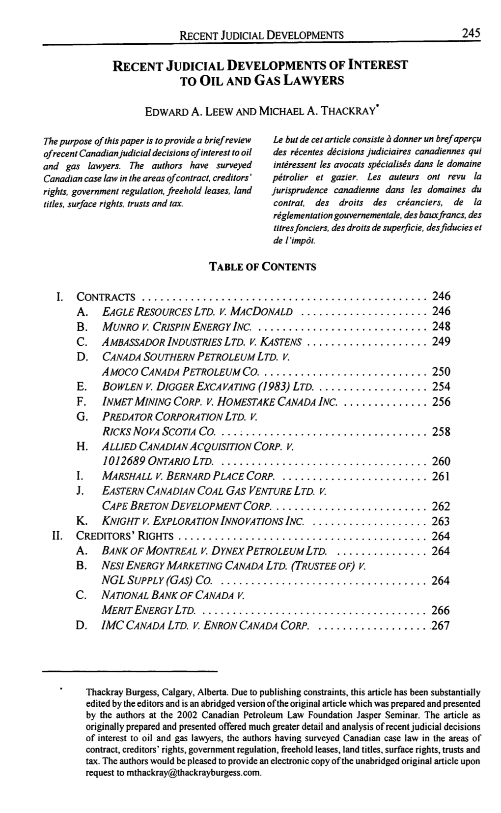 Recent Judicial Developments Of