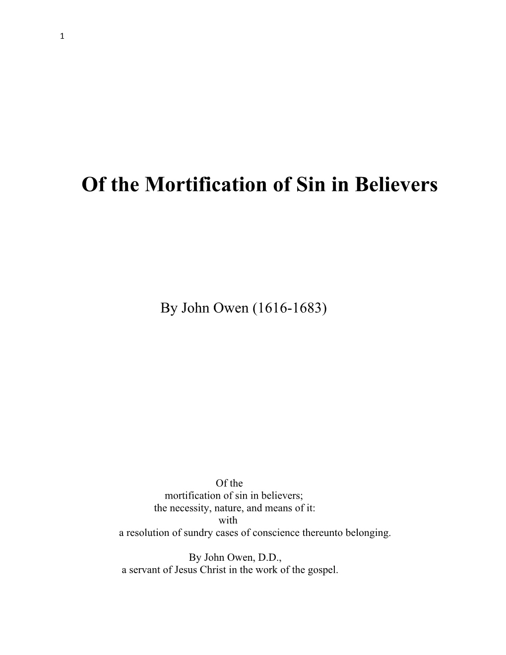 Of the Mortification of Sin in Believers