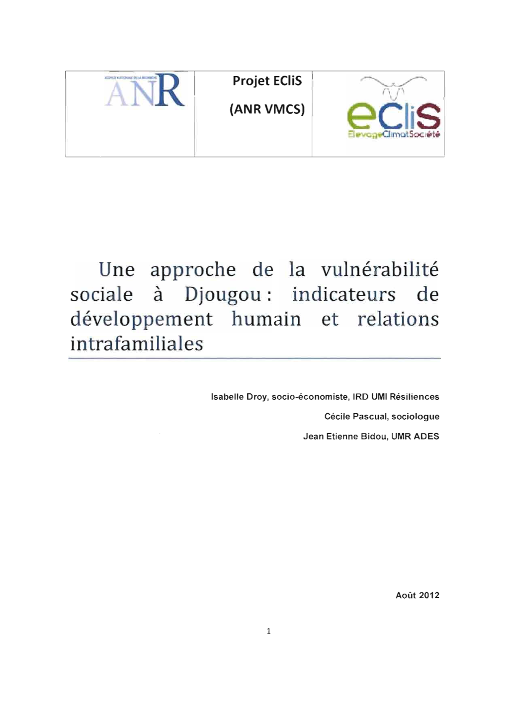 Une Approche De La Vulnérabilité Sociale À Djougou : Indicateurs De Développement Humain Et Relations Intrafamiliales