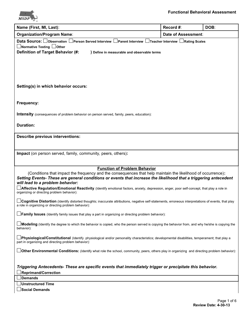 Adult Diagnostic Assessment