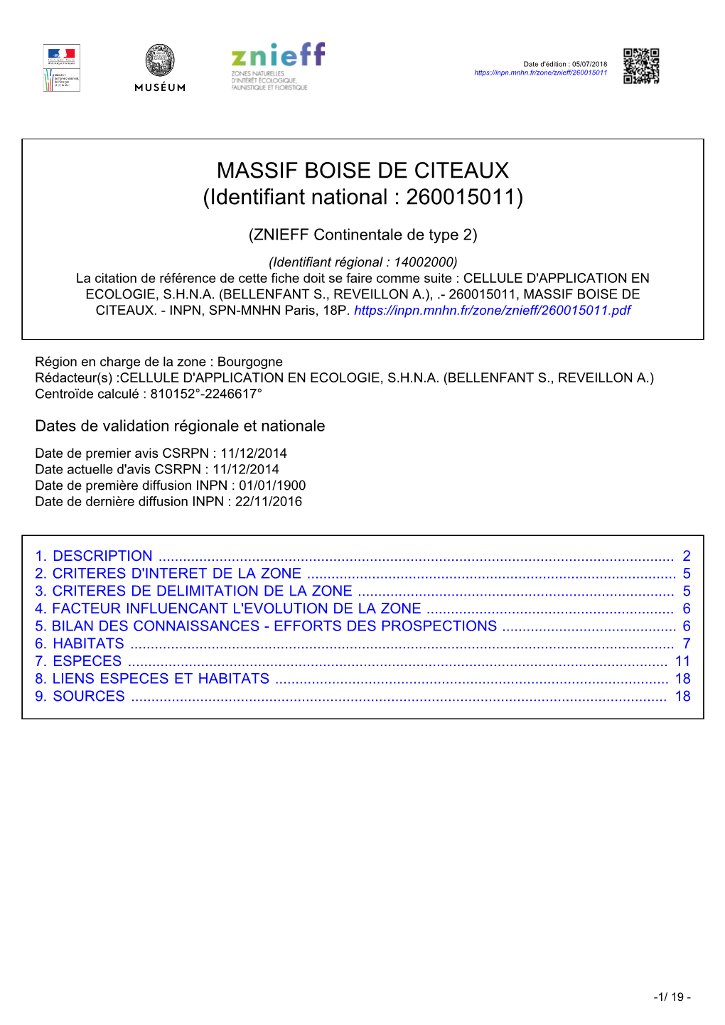 MASSIF BOISE DE CITEAUX (Identifiant National : 260015011)