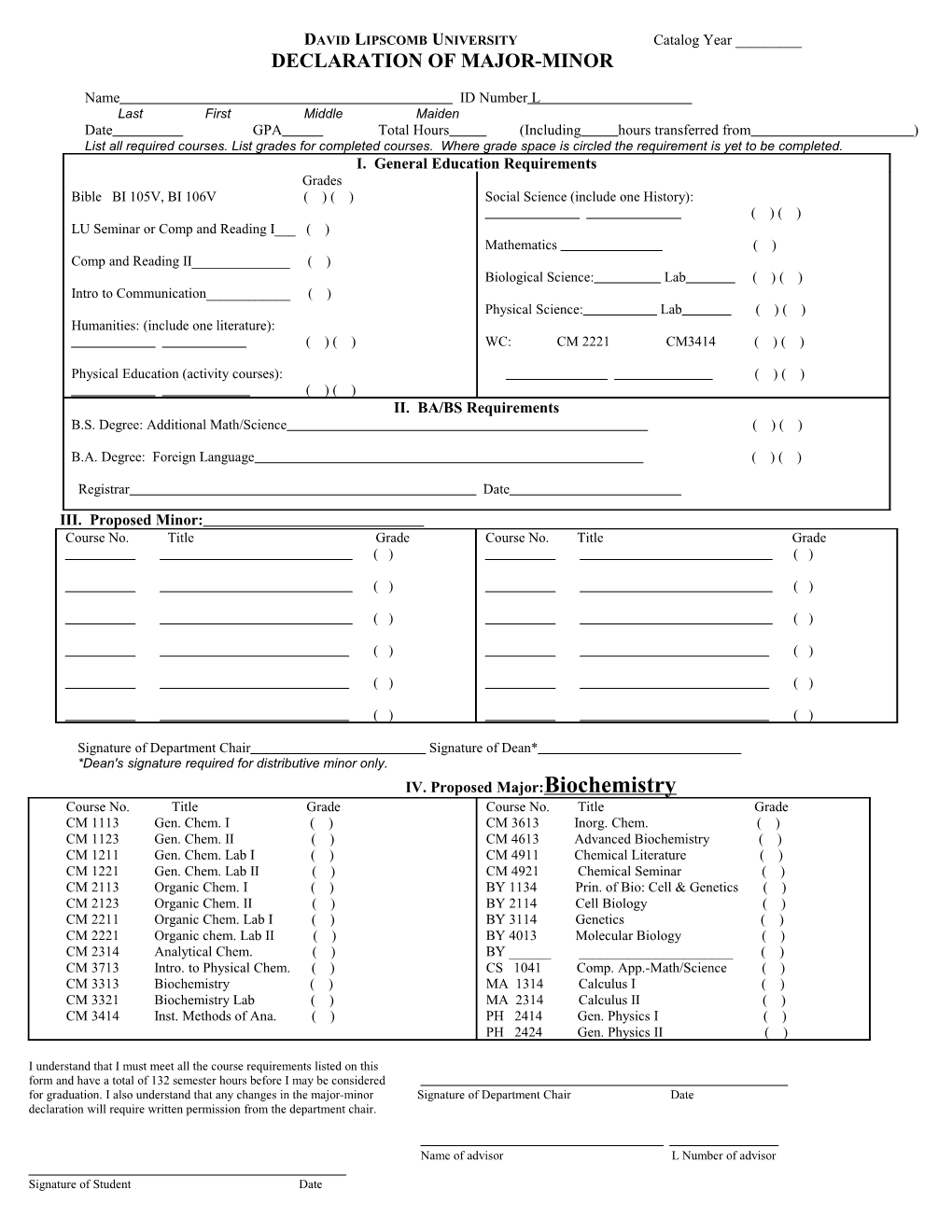 DAVID LIPSCOMB UNIVERSITY Catalog Year