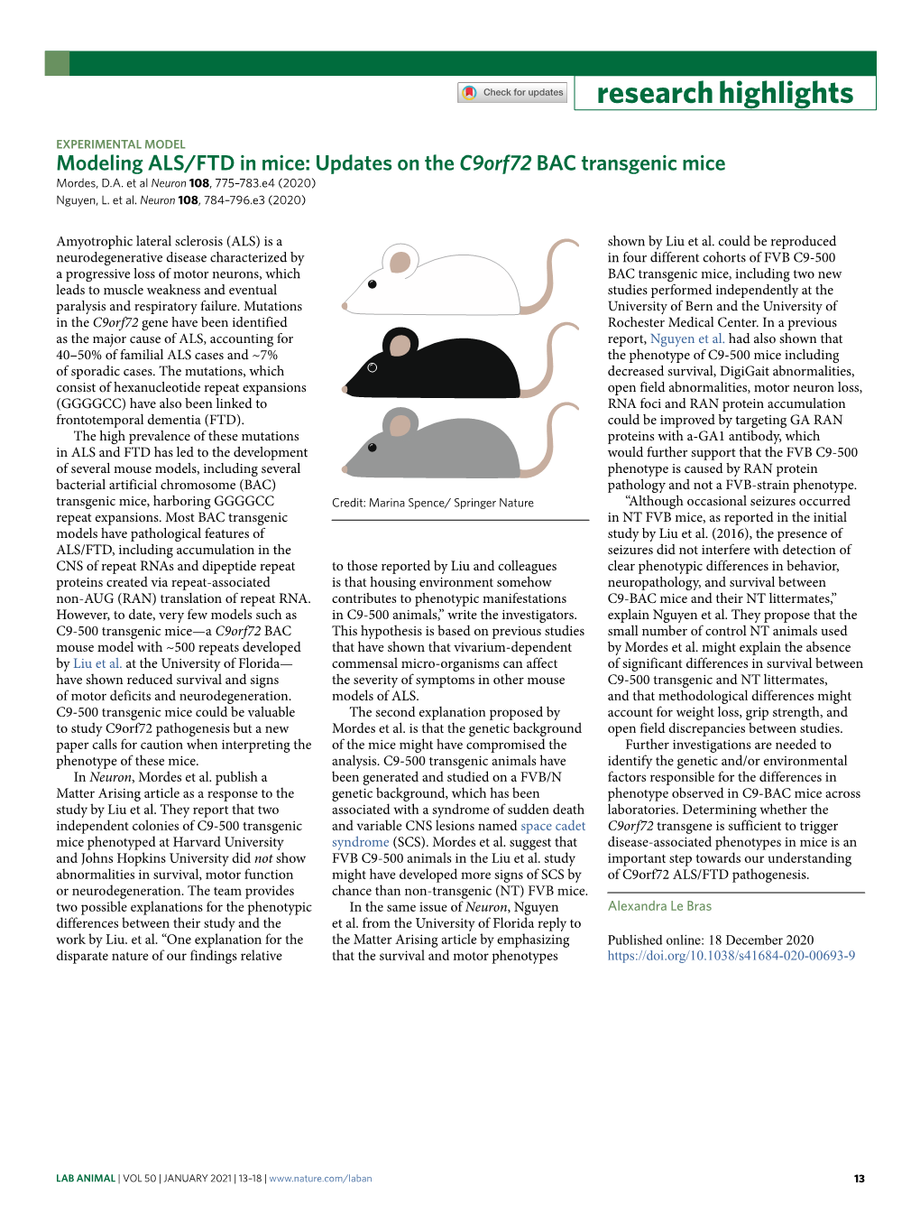 Updates on the C9orf72 BAC Transgenic Mice Mordes, D.A