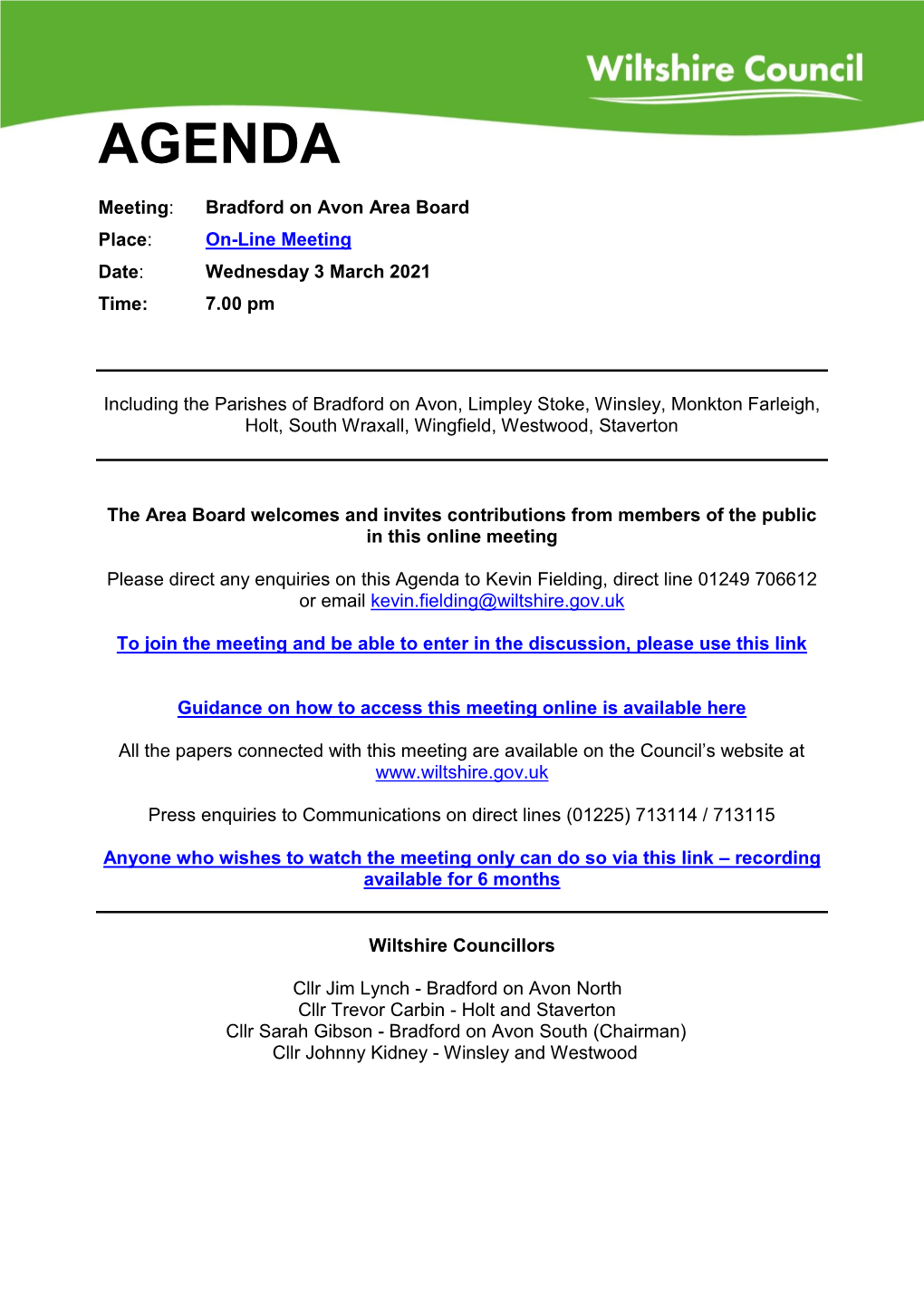 (Public Pack)Agenda Document for Bradford on Avon Area Board, 03