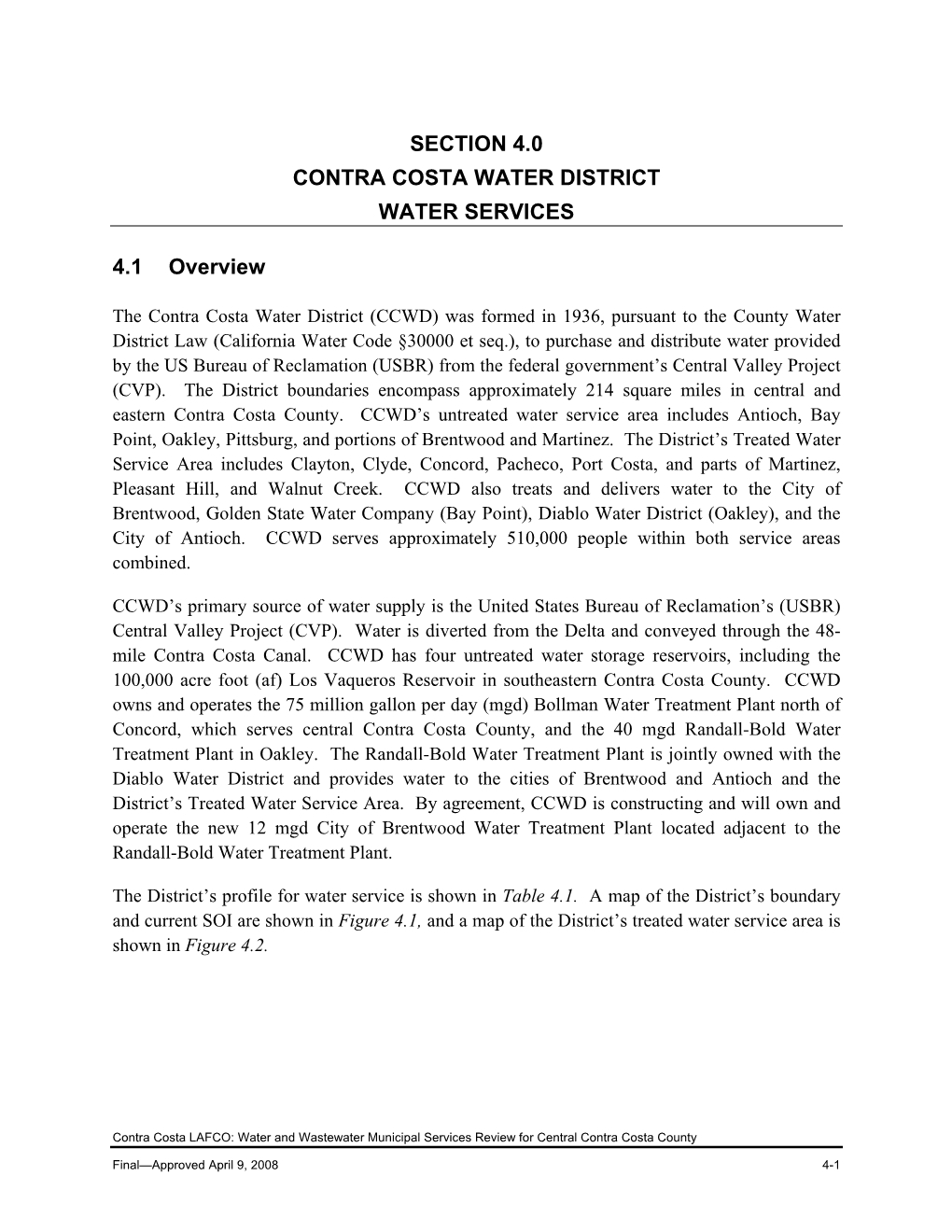 4.0 Contra Costa Water District Water Services