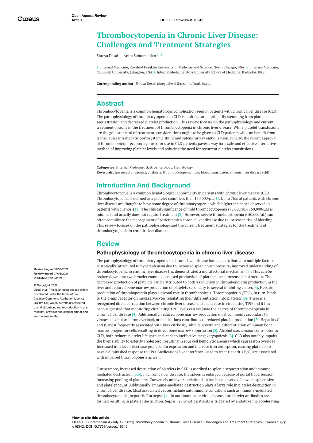 Thrombocytopenia in Chronic Liver Disease: Challenges and Treatment Strategies