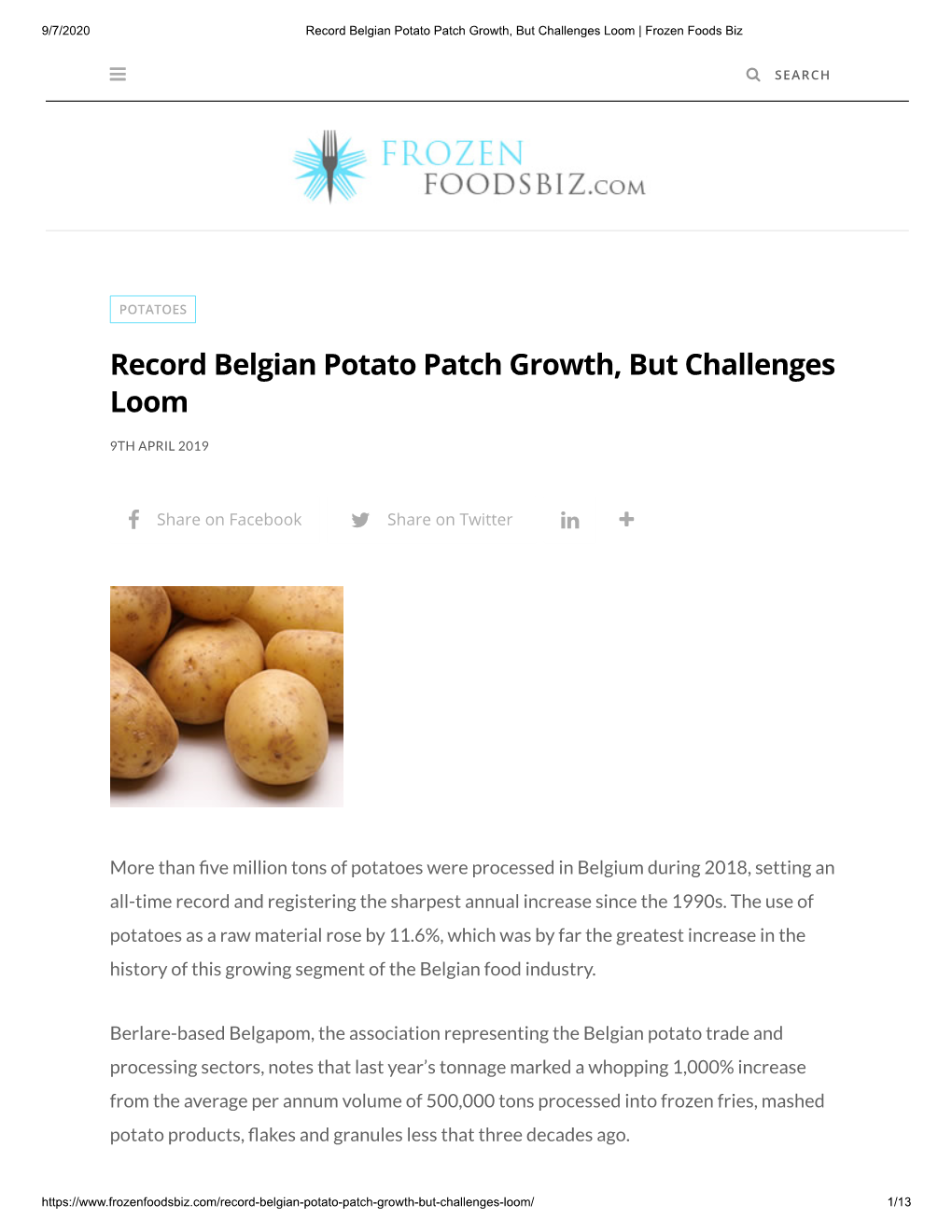 Record Belgian Potato Patch Growth, but Challenges Loom | Frozen Foods Biz