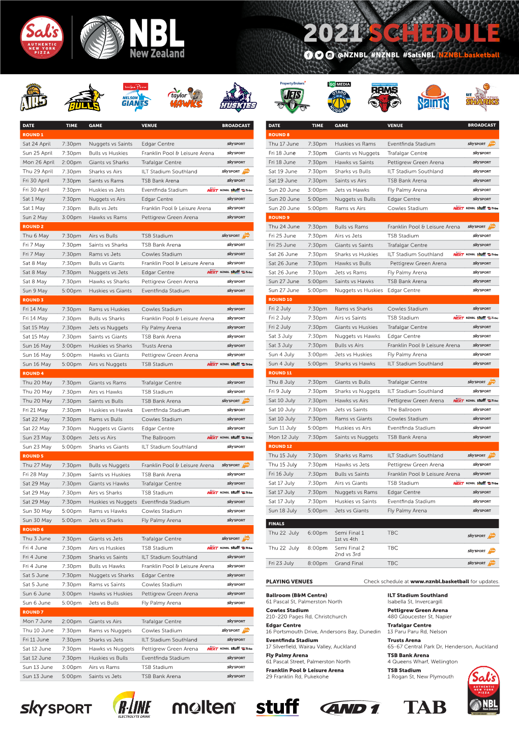 NBL 2021 Sal's NBL Schedule