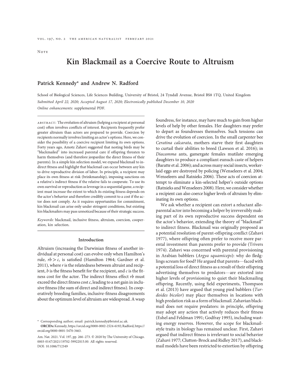 Kin Blackmail As a Coercive Route to Altruism