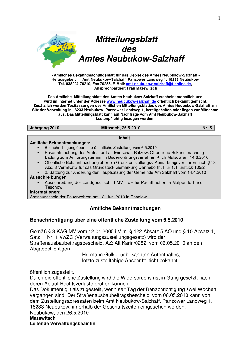 Mitteilungsblatt Nr. 5