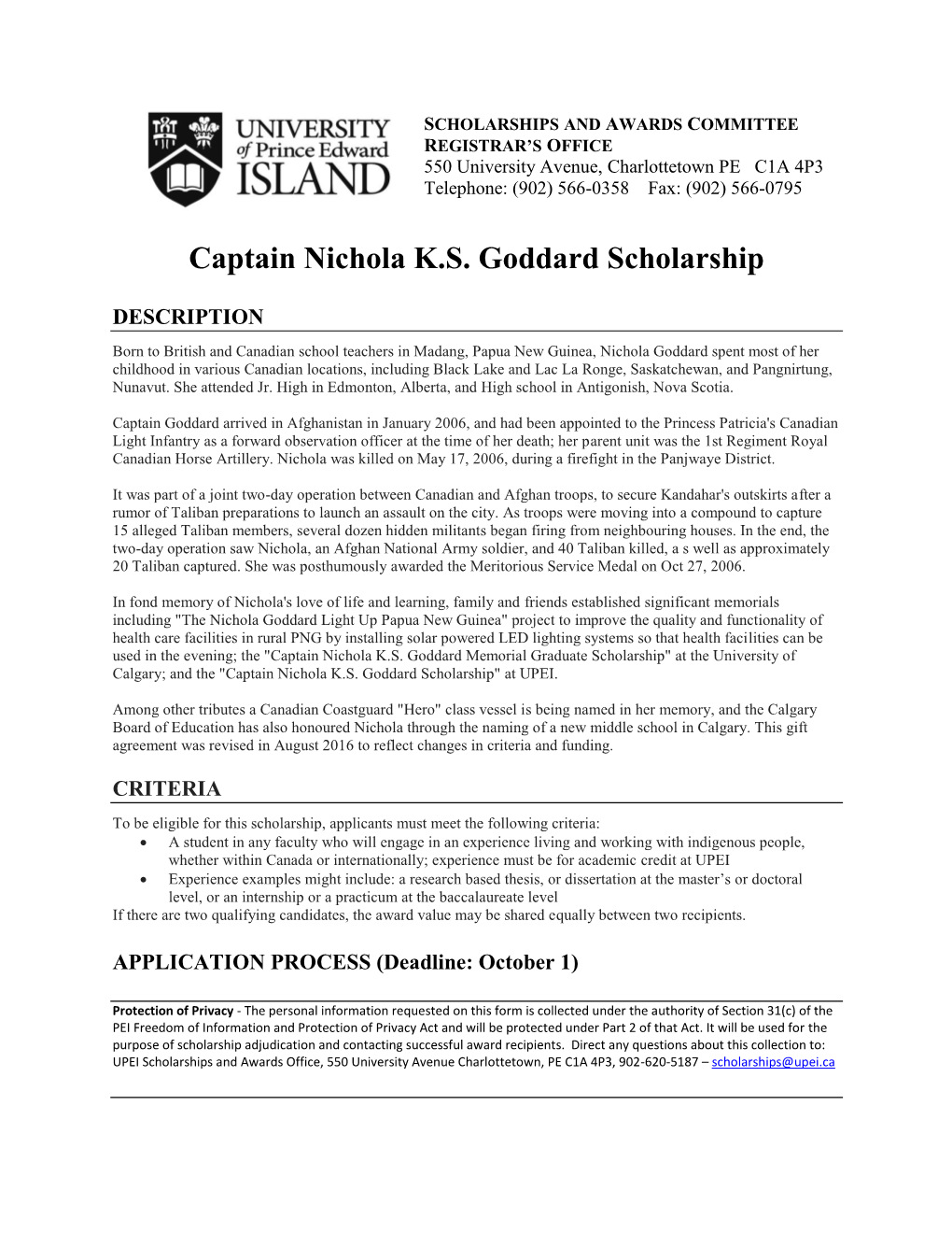 Captain Nichola K.S. Goddard Scholarship